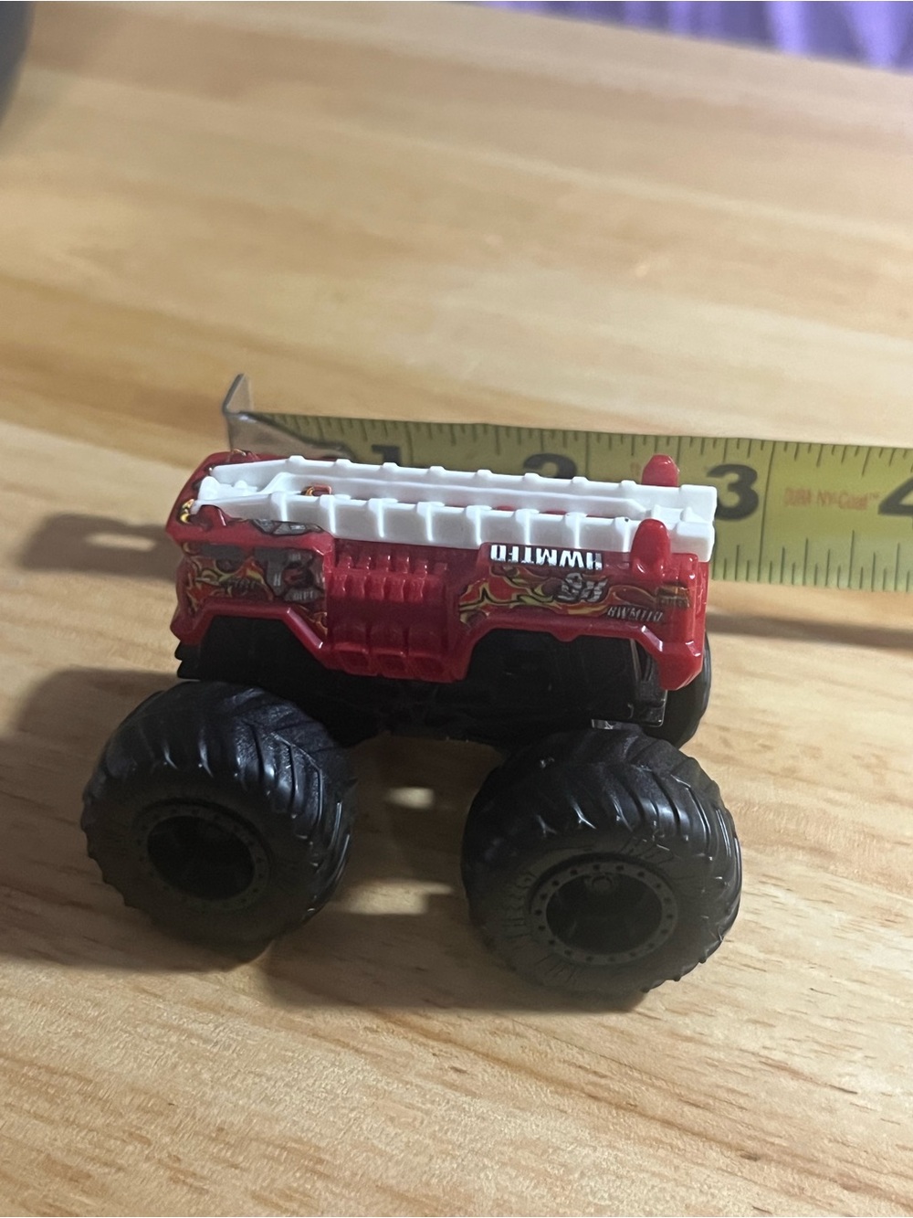 Red Monster Fire Truck Monster Truck Toy with White Ladder hot wheels